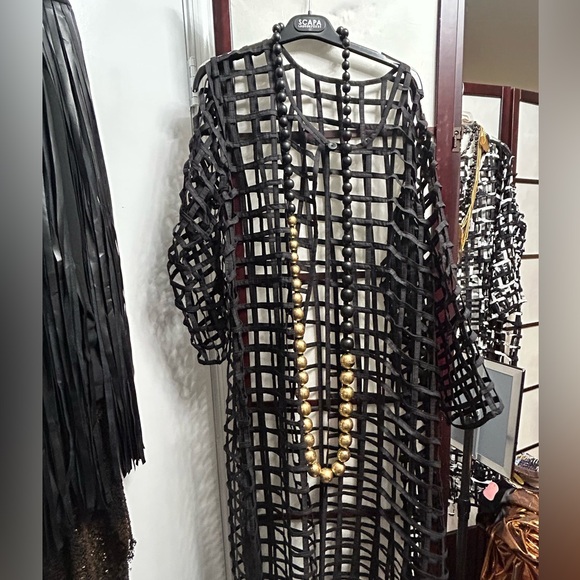 Solid black open lattice, long vest with long sleeves one size fits most - Picture 2 of 2